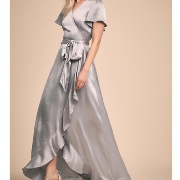 BHLDN Ghost Phoebe Wrap Maxi Dress Silver Grey Small Ruffled Hem Midaxi - Picture 1 of 12